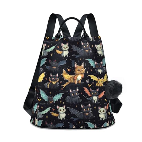 Mnsruu Goth Backpack Womens, Anti-Theft Womens Backpack Travel Handbags Shoulder Bag Gothic Skull Cat Bat Carry On Ladies Rucksack Fashion Casual Daypack, Hairball Pendant