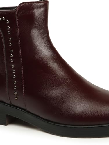 Image of ELLE Women Studded Low Block Heel Ankle Boots with Side Zipper