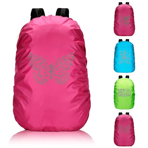 Tantanbear Regenschutz Schulranzen Pink Step by Step Regenschutz Reflektierend 35L Regenhülle für Rucksackhülle Schmetterlingsmotiv Wind- und staubdicht Ranzen Regenschu tz für Junge Mädchen