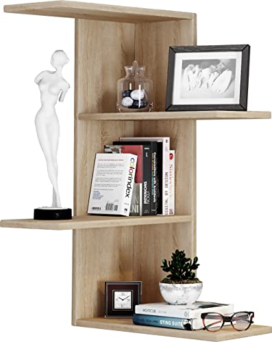 VCM Étagère Murale en Bois Étagère Suspendue Étagère d'angle Étagère Murale Balos Chêne Sonoma 4 Étagères Modernes pour CD DVD Livres Décoration