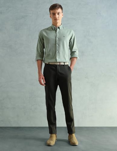 Image of Arrow Sport Solid Slim Fit Cotton Shirt for Men - Full Sleeve Mens Casual Shirts