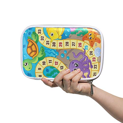 Preisvergleich Produktbild Federmäppchen Leder Kosmetiktasche Ozean Meer Meereslebewesen Brettspiel Veranstalter Große Kapazität für Reiseschule