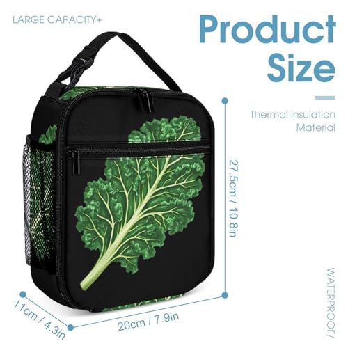 Green Kale Leaf Printed Backpack with Lunch Box Bag Pencil Case Pouch 3pcs Daypack Set for Women Men4
