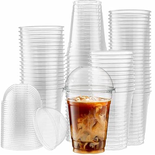 プラスチックカップ 蓋付き 透明 使い捨て プラスチック カップ コーヒーカップ ドーム 蓋付き 冷たいドリンクカップ パーティー テイクアウトカップ 12オンス 100個パック (360ml 100個)