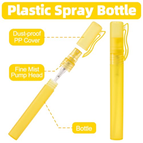 Lawei 40 Pack Mini Pen Clip Fine Mist, 10ml 1/3oz Small Plastic Spray Bottle, Empty Portable Refillable Pump Spray Bottle, Frosted Hand Sample Spray Containers Atomizer for Makeup, Travel, 8 Colors3