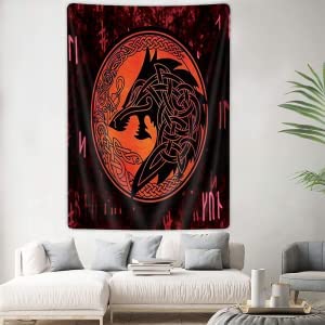 Grtuspr Viking Tapestry, Psychedelic Raven Wolf Tapestry Wall Hanging, Psychedelic Hippie Sun Background Black Tapestry Room Decor For Bedroom Aesthetic Wall Tapestries, 60X40In #TOP3