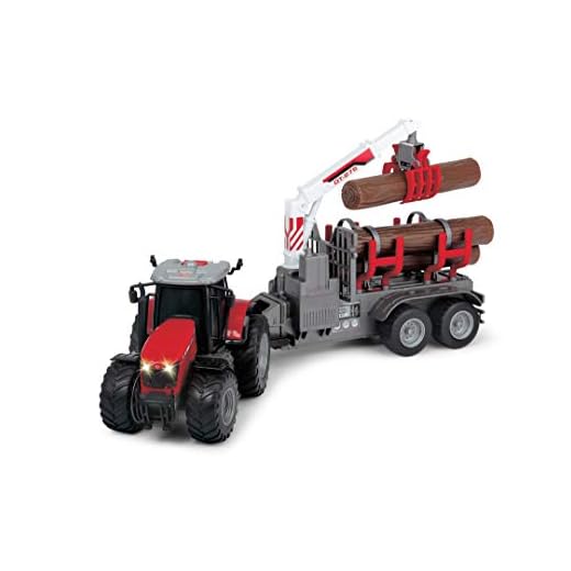Dickie Toys 203737003AMA Massey Ferguson 8737 203737003 leksak med friktionsljusljud och släpvagn batteridriven 42 cm, flerfärgad