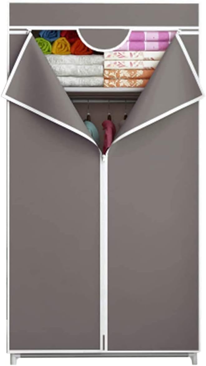 Portable Hanging Closet Wardrobe Cloth for Extra Storage 19MM Steel Pipe Hanging Clothes Rod Portable Shelf Cabinet Cloth Closet Storage Organizer for Shoes Hats and Scarves 70 x 45 x 155cm (Purple