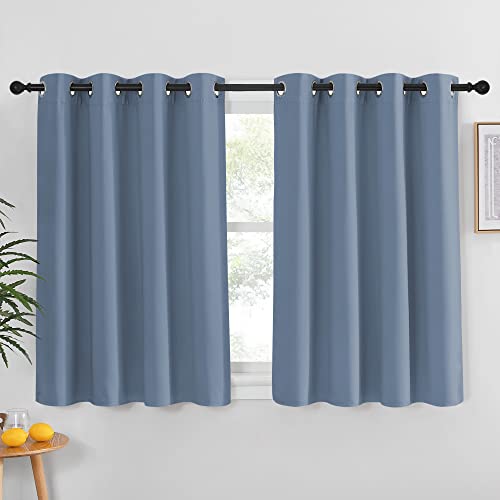 NICETOWN Short Blackout Stone Blue Curtain 54 inches Long - Grommet Thermal Window Treatment Solid Drapes Sound Reducing for Bedroom/Home Office (1 Panel, W52 x L54)