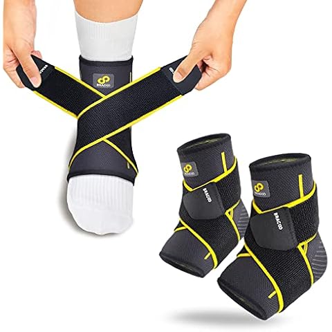 Bracoo 2 Pack Ankle Brace Compression Sleeve for Women & Men, Adjustable Ankle Support Strap for Sprained, Plantar Fasciitis, Pain Relief, Injury Recovery, Running, Workout, GYM, FS60 Cover