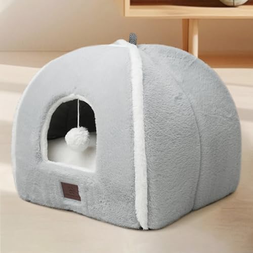 Image of Cat Bed for Indoor Cats - Cat House Cats Tent with Removable Washable Cushioned Pillow, Soft and Self Kitten beds,Pet Bed, Grey,15inches