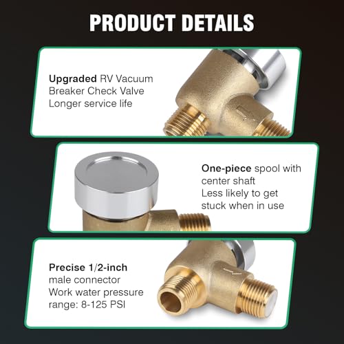 Image of Upgraded Brass RV Vacuum Breaker Check Valve, Replace Leaking Vacuum Breaker on Black Tank Flush Valve for RV Camper Trailer Flusher, b&b Model 571 Check Valve Replace Leaking Vacuum Breaker