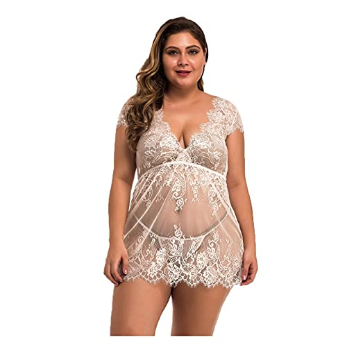 Lingerie grande taille en dentelle col en V pour nuit sexy noir 4XL