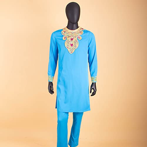 African Suits for Men Embroidery Shirts and Pants 2 Piece Set Dashiki Outfits Tribal Kaftan for Wedding3