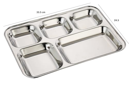 Image of Expresso 5 in1 Square Extra Deep Compartment Divided Stainless Steel Plate /Thali /Bhojan Thali /Mess Tray /Dinner Plate | Dinnerwear Serwear Dishwasher Safe | Ideal for Serving Meals