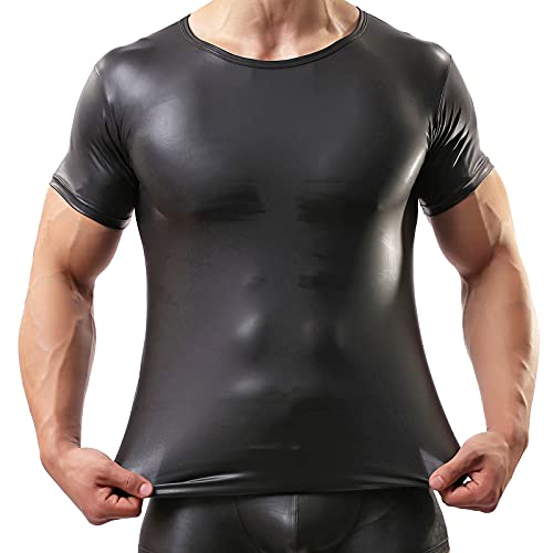 Men's Faux Leather VST Tight Sleeveless Tops Slim Fit Undershirt Clubwear3
