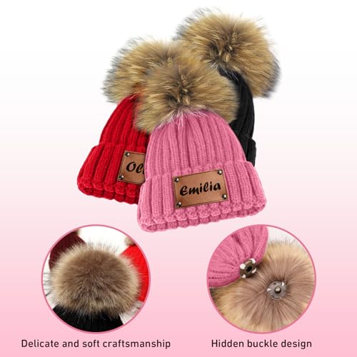 Personalized Mama Mini Beanie Hat, 2 Pack Parent-Child Pom Pom Beanies, Custom Winter Warm Knit Hats Gift for Infant Baby4