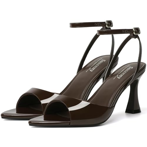 Image of Susanny High Heels for Women Pointed Open Toe Strappy Chunky Block Heels Ankle Strap Stiletto Kitten Heeled Sandals Wedding Bridal Party Prom Sexy Dress Shoes
