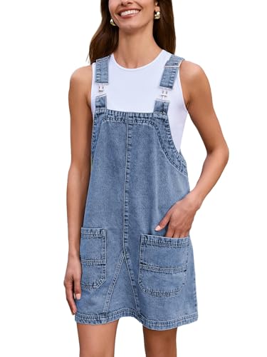 BerryGo Women's Denim Overall Dress Jean Sleeveless Mini Pinafore Adjustable Straps Overall Dress Light Blue XL