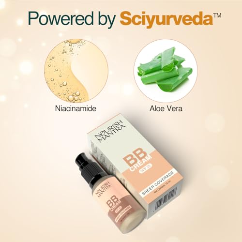Image of Nourish Mantra BB Cream with SPF 25 | Best For No-Makeup-Makeup Look | Enriched with Niacinamide & Aloe Vera | Suits Medium to Dark Skin Tones | For Women | Shade - Bronze | 15 ml (Bronze)