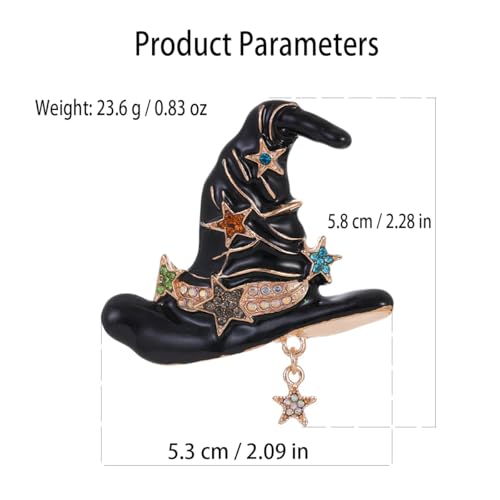 Image of Rhinestone Witch Hat Brooch Pin for Women AB Crystal Colorful Star Witchcraft Brooches Lapel Pins Bag Suit Dress Accessories Unisex Cap Fashion Christmas Halloween Jewelry
