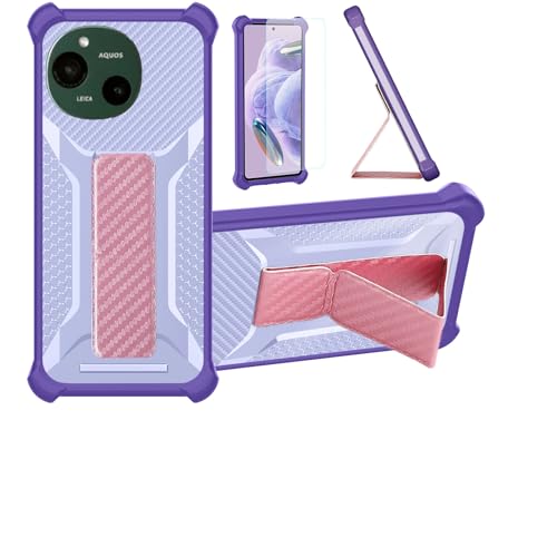 bojioderf Custodia Comaptibile per Sharp Aquos R9 Coque Custodia Case Ibrida [Con protezione dello schermo in vetro temperato] [supporto magnetico pieghevole] viola