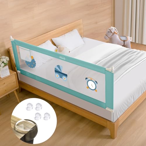 Image of Safe-O-Kid 1-Year Warranty 6 Feet /180 Cms Baby Metal Bed Rail with Adjustable Height, Baby Safety Bed Railing for Secure Sleep, Bed Guard for Babies, Green-Pack of 1