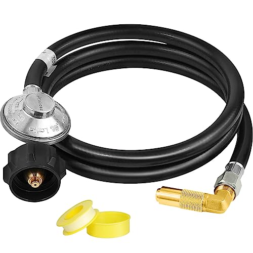 Aekops 5 FT Propane Adapter Hose with Regulator for Blackstone 17/22-inch Griddle, Gas Grill Regulator and Hose with 90 Degree Elbow Adapter for Blackstone 5471 Griddle, QCC1 Inlet, CSA Certified
