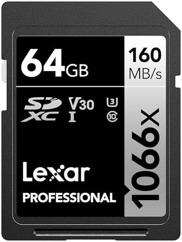 Lexar Professional 1066x 64GB SDXC UHS-I Card Silver Series, Up to 160MB/s Read, for DSLR and Mirrorless Cameras (LSD1066064G-BNNNU)
