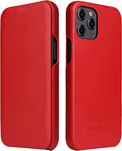 Étui pour iPhone 13 Pro clapet cuir véritable rouge fermeture magnétique 6.1 pouces