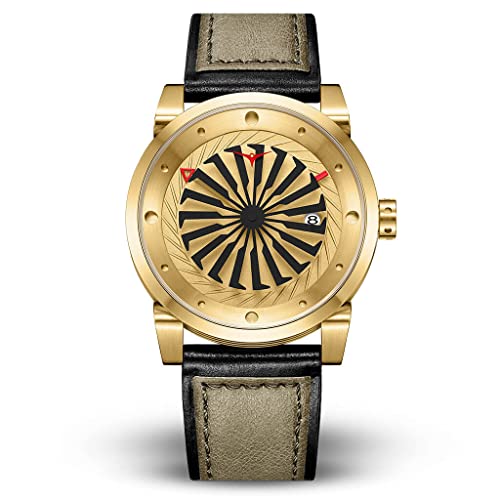 ZINVO Blade Luxury Men’s Watch - Signature 44mm Automatic Wrist Watch with Turbine Style Dial and Premium Italian Leather Band - Gold