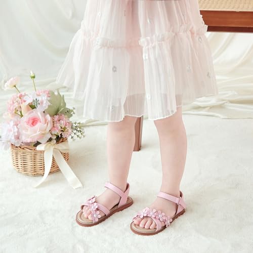 Image of Kolan Toddler Girl Sandals Open Toe Flat Princess Dress Shoes Little Kids