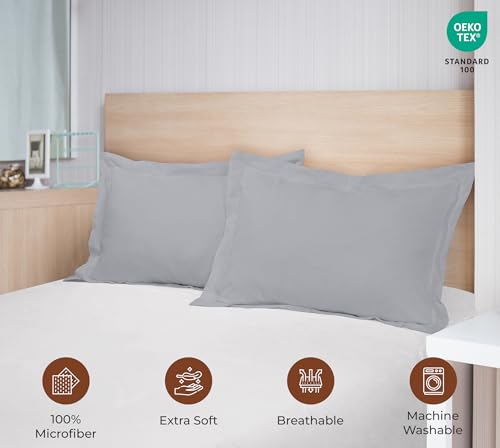 Image of Royale Linens Pillow Shams 2 Pack Queen Size 20x30 Inch - Brushed 1800 Microfiber - Bed Pillow Shams, Wrinkle Resistant Super Soft and Cozy - Back Overlap Closure - Oxford Pillowcase (Queen, Silver)