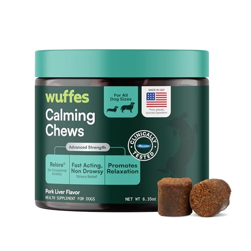 Wuffes Calming Soft Chews for Dogs, Stress Support Supplement with Relora®, L-Theanine, L-Tryptophan & Chamomile, Non-Drowsy Calming Relief for All Dogs, 60 Soft Chews