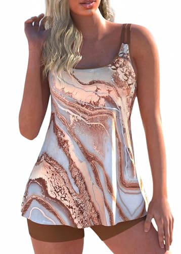 ROSEWE 2025 Tankini Swimsuits for Women, Two Piece Bathing Suits with Shorts, Modest Tank Top Swim Dress