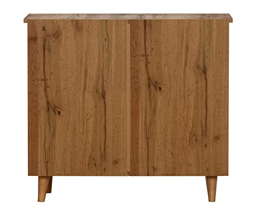 Image of DeckUp Plank Noordin 2-Door Engineered Wood Shoe Rack (Wotan Oak and White, Matte Finish)