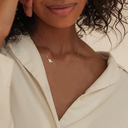 Initial Necklaces for Women, Dainty Gold Letter Necklace 14k Gold Plated Sideways Initial Necklace Cute Name Simple Choker Necklaces for Women Trendy Jewelry Gifts3