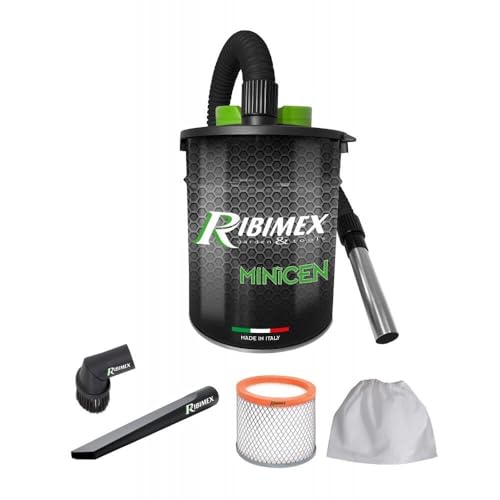 Ribimex Aspiracenere Elettrico Minicen Speciale Pellet, con Filtro HEPA Lavabile, Bidone da 10 L, Potenza 800 W, Ideale per Aspirare Ceneri Fredde da Stufe a Pellet, Accessori Inclusi - PRCEN011/KIT