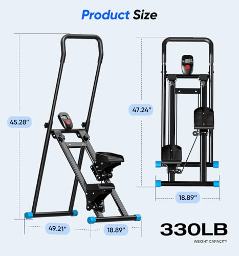 Image of 3-Level Adjustable Cardio Stair Stepper for Home, Folding Vertical Stair Stepper with Non-Slip Pedals & LCD Monitor, Portable Stair Stepper with Resistance & Handlebar, Supports 350 LBS, Unisex