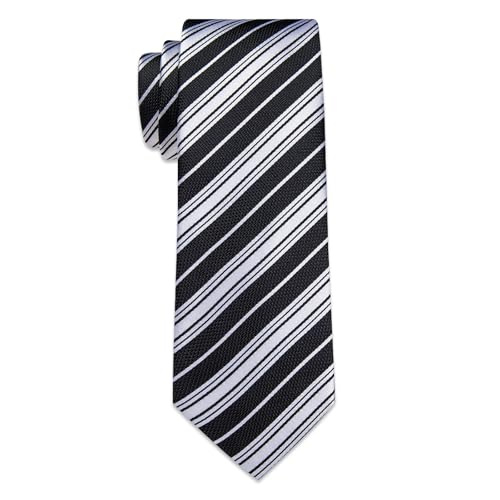 Image of YourTies Black White Ties for Men Striped Tie Woven Silk Necktie Handkerchief Cufflink Set Formal Business Party Wedding