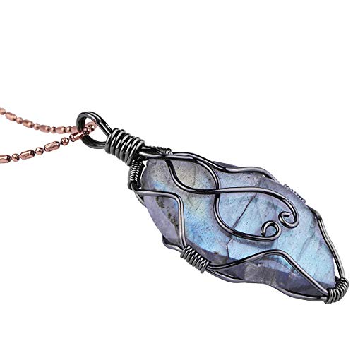 KYEYGWO Hilo encerrado piedra natural chakra collar de labradorita para mujer y hombre, unisex irregular colgante de piedra curativa con cadena, 19,7", Piedra Metal, Labradorite Cover