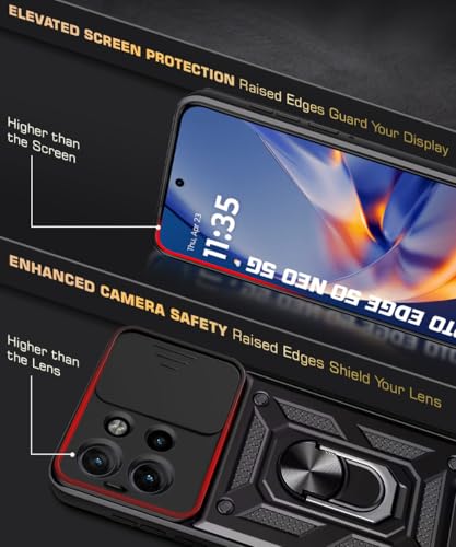 Image of WOW IMAGINE Tough Armor Bumper Mobile Back Case for Motorola Moto Edge 50 Neo 5G | Sliding Camera Shield Cover | Shock Proof 360 Protection | Hybrid PC + TPU | Ring Holder with Kickstand - Black