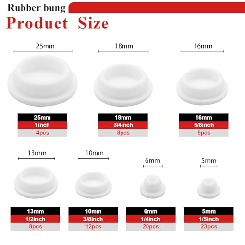 Image of Tnisesm 80PCS Silicone Plug Rubber Plugs for Holes Assorted Sizes 1 /5 inch 1 /4 inch 3 /8 inch 1 /2 inch 5 /8 inch 3 /4 inch 1 inch Hole Plug White