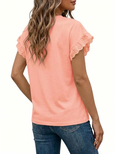 Image of Tankaneo Womens Summer Crewneck T-Shirts Lace Cap Sleeve Tops Dressy Casual Loose Fit Work Basic Tees Outfits 2026