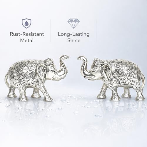 Image of Kalakriti Metal Elephant Statue Small Silver 2 pcs Set Enhance Your Home Car Office Table Article | Animal Decorative Showpiece Figurines for Best Gifting