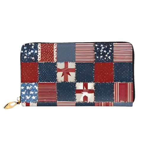 Flag Patchwork Long Leather Wallet,Large Capacity Soft Pu Leather Purse For Women With Multiple Card Slots Phone Pocket And Zipper Coin Purse Stylish Phone Card Holder Clutch