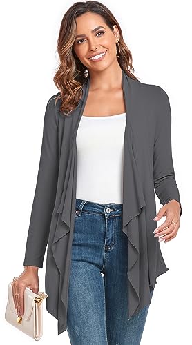 TownCat Cardigans for Women, Soft Drape Front Open Womens Cardigans, Lightweight Long Sleeve Cardigan Irregular Hem (Grey, XXL)4