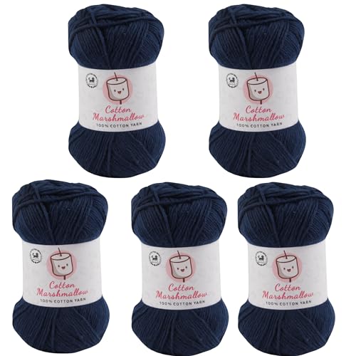 Image of NESTNHAVEN Cotton Marshmallow 100% Cotton Yarn - (50 g, 130 m) - Luxury Yarn for Crochet, Amigurumi, Embroidery, Toys, Garments, Flowers and Hobby Projects (Dark Denim Blue) |