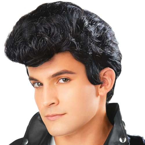 Seasons 50s Greasers Style Black Wig 3 inches Novelty Rock Star Cosplay Accessory for Adult