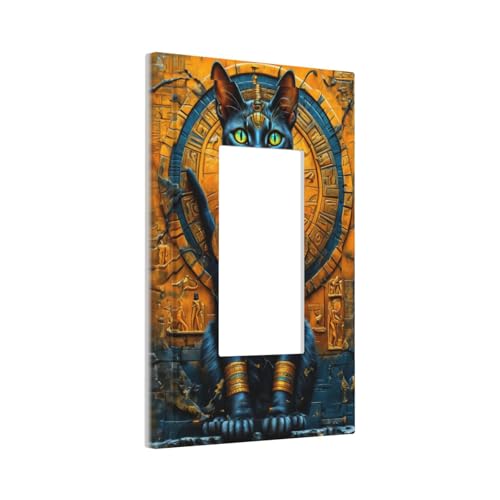 Decorative Outlet Covers Egyptian Black Cat Vintage Gold Decorated 1 Gang Single Decora GFCI Device Light Switch Covers Plate 1 Rocker Wall Plate Jumbo Faceplate for Home Decor